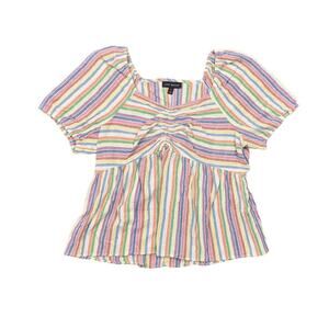 Lane Bryant Size 18 Multicolor Blouse, Cotton Blend, Short Sleeve V Neck Striped